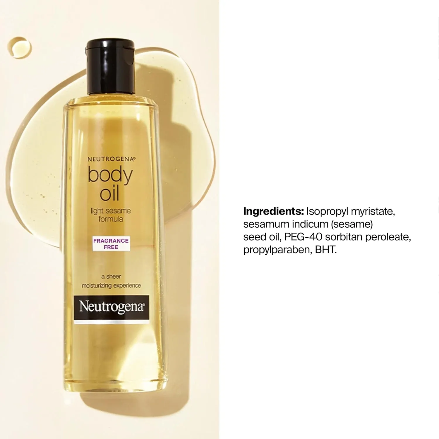 Neutrogena Fragrance-Free Body Oil Light Sesame Formula, Dry Skin Moisturizer & Hydrating Body Massage Oil, for Radiant & Healthy Glow, Nourishing After Shower & Bath Oil, 8.5 fl. oz — photo 2
